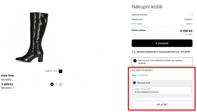 N&aacute;vod na vloženie zľavov&eacute;ho k&oacute;du v n&aacute;kupnom ko&scaron;&iacute;ku e-shopu Humanic