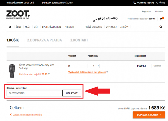 Detailný návod na uplatnenie zľavového kódu v nákupnom košíku módneho e-shopu ZOOT