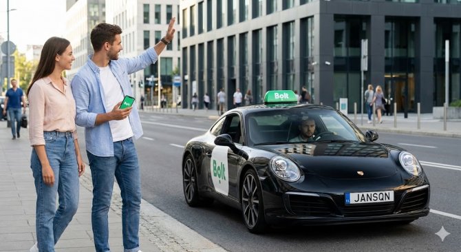 Pohľad z interiéru vozidla Bolt počas jazdy mestom